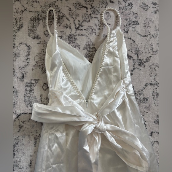 Lulus Ready For Forever White Satin Pearl Tie-Back Maxi Dress Size Small Bride - Picture 5 of 8